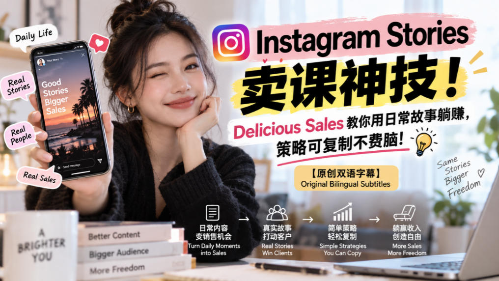 Instagram Stories卖课神技！Delicious Sales教你用日常故事躺賺，策略可复制不费脑！【原创双语字幕】-智享云联