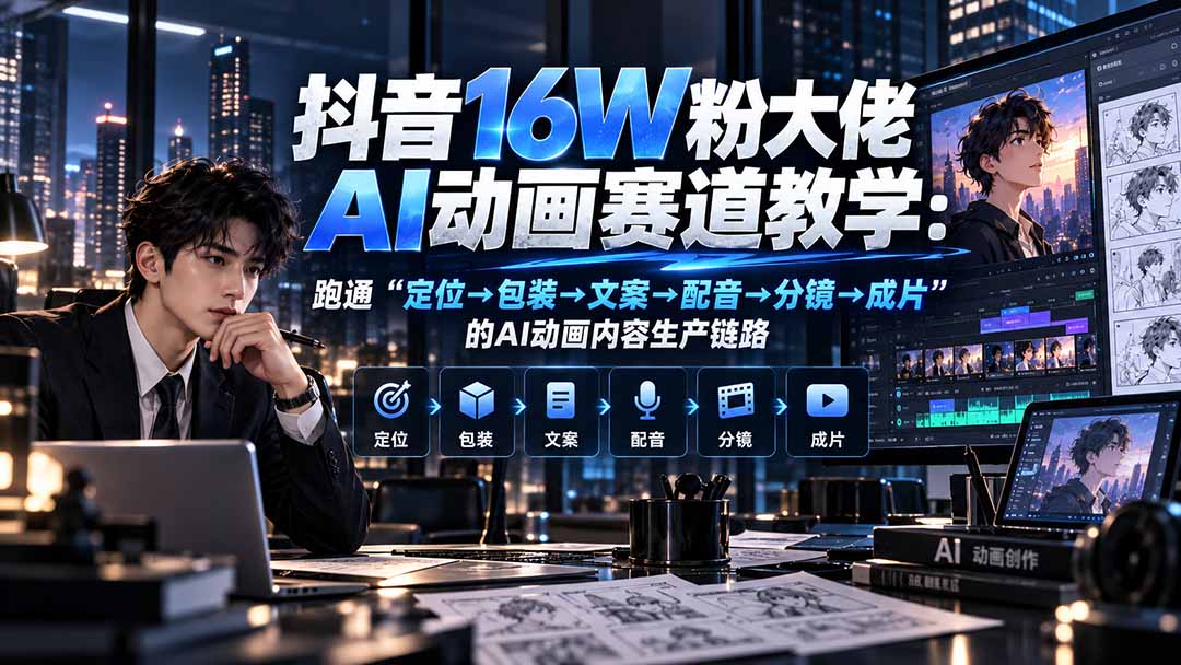 抖音16W粉大佬规则门禁AI动画赛道教学：跑通“定位→包装→文案→配音→分镜→成片”的AI动画内容生产链路-智享云联