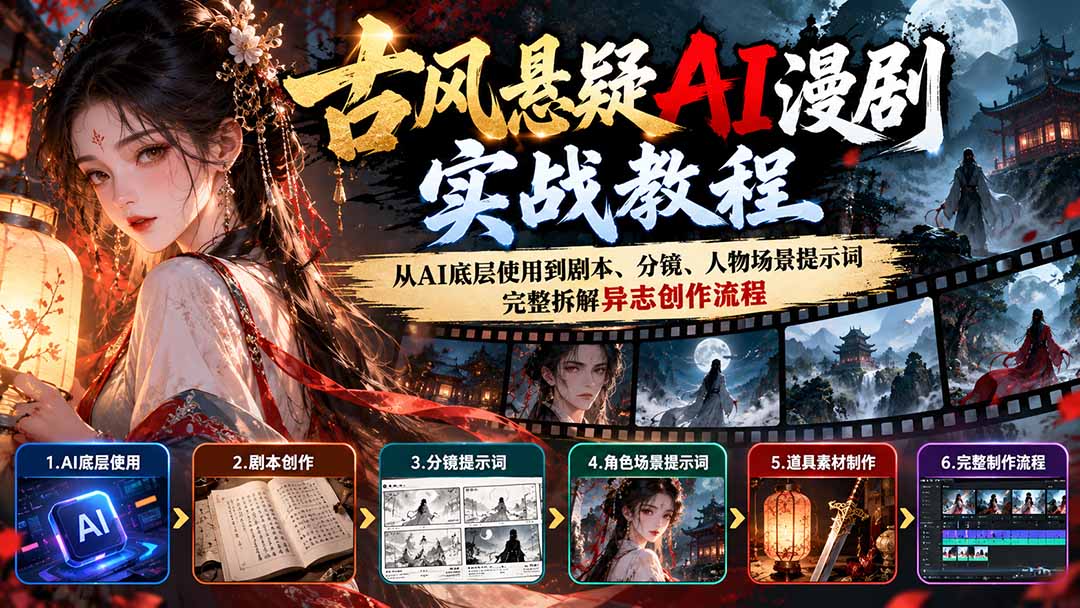 古风悬疑AI漫剧实战教程:从AI底层使用到剧本、分镜、人物场景提示词,完整拆解异志创作流程-智享云联