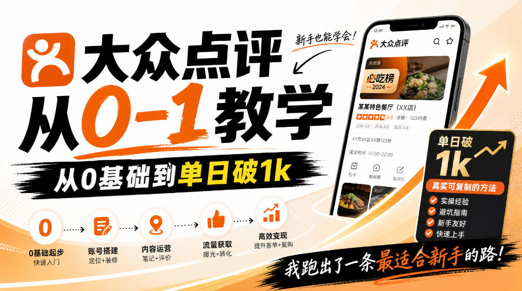 大众点评分成从0-1教学，从0基础到单日破1k，我跑出了一条最适合新手的路-智享云联