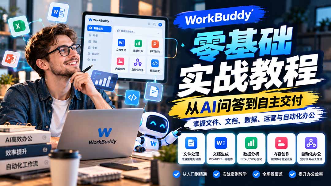 WorkBuddy零基础实战教程：从AI问答到自主交付，掌握文件、文档、数据、运营与自动化办公-智享云联