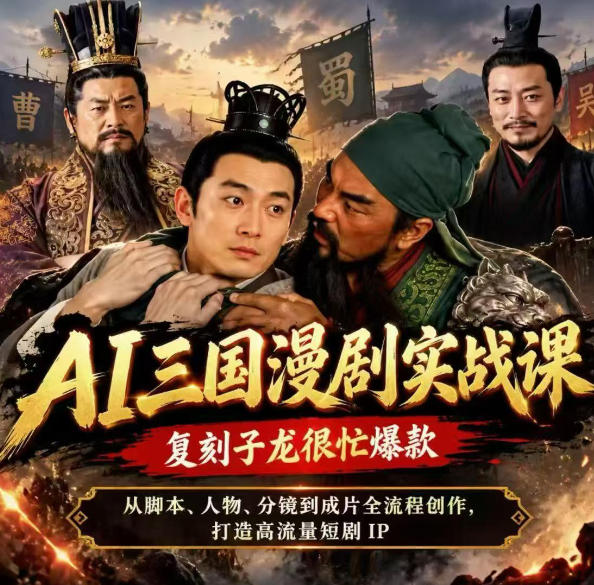 抖音14W粉博主同款AI三国漫剧实战课,复刻子龙很忙爆款,从脚本、人物、分镜到成片全流程创作,打造高流量短剧IP-智享云联