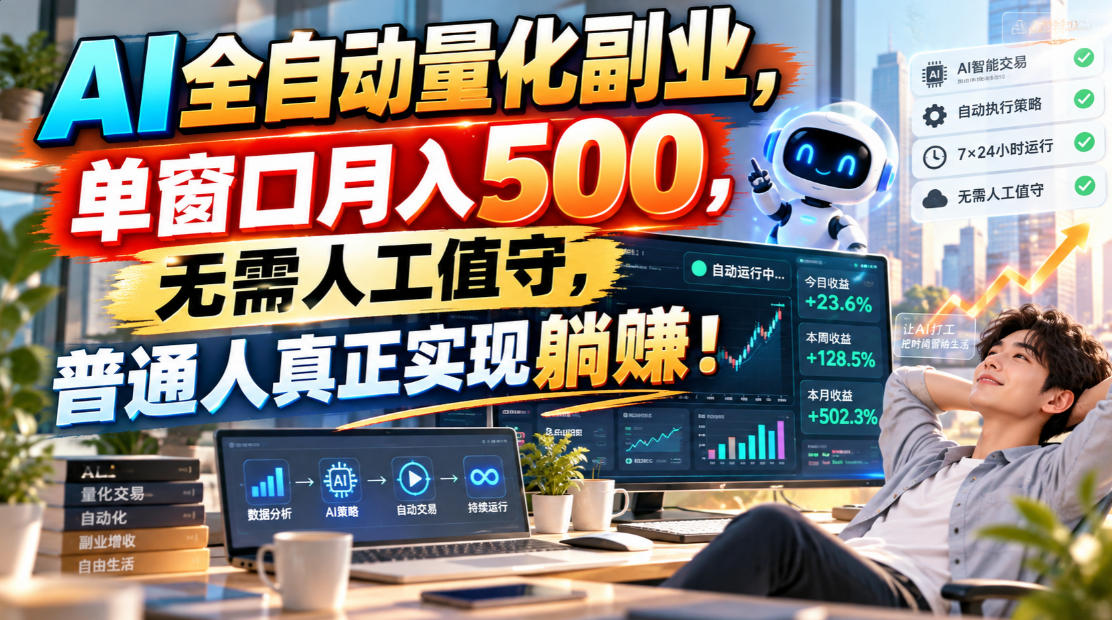 AI全自动量化副业，单窗口月入500，无需人工值守，普通人真正实现躺賺！-智享云联
