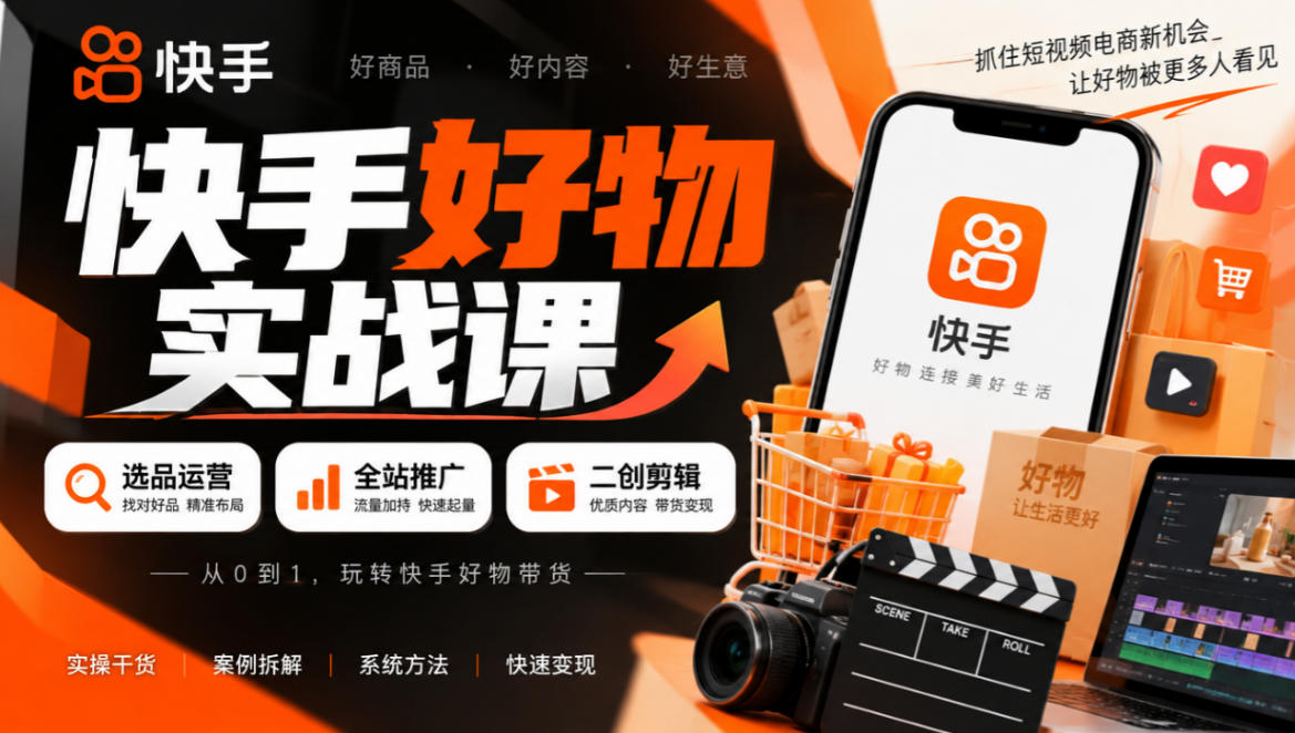 快手好物实战课｜选品运营+全站推广+二创剪辑带货变现-智享云联