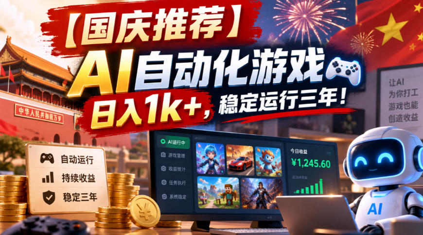【国庆推荐】AI自动化游戏,日入1k+,操作简单,稳定运行三年!【揭秘】-智享云联