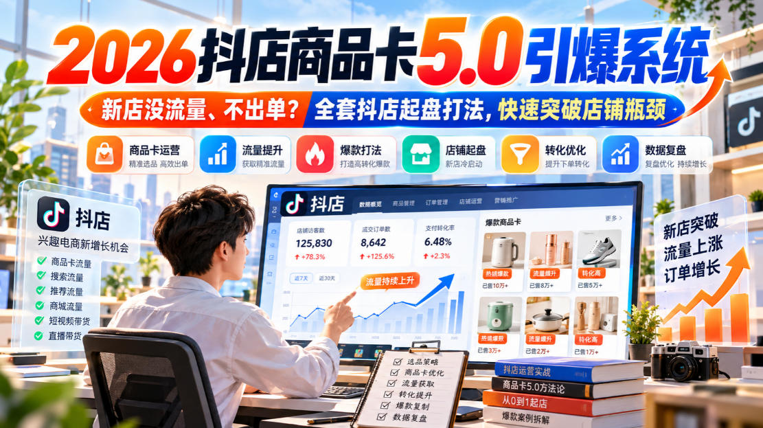 2026抖店商品卡5.0引爆店铺流量,新店没流量、不出单?全套抖店起盘打法,快速突破店铺瓶颈-智享云联