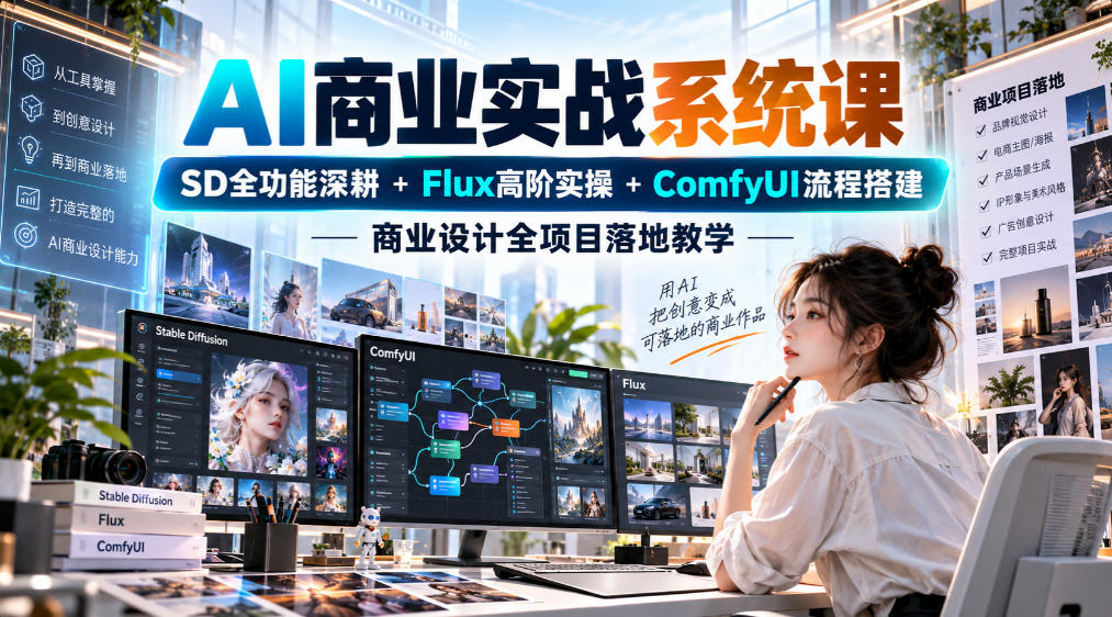 AI商业实战系统课｜SD全功能深耕+Flux高阶实操+Comfyui流程搭建，商业设计全项目落地教学-智享云联