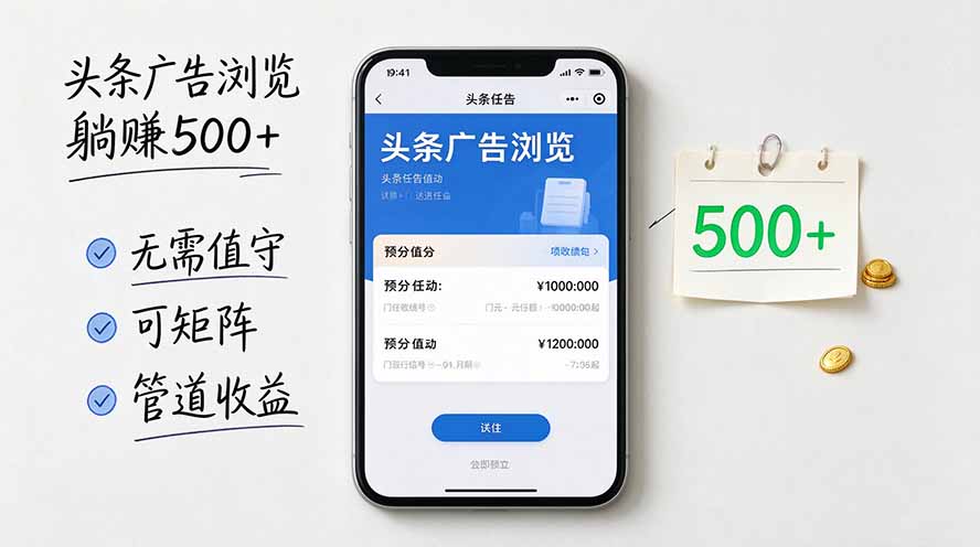 头条广告浏览躺赚500+无需值守,可矩阵并附有管道收益-智享云联