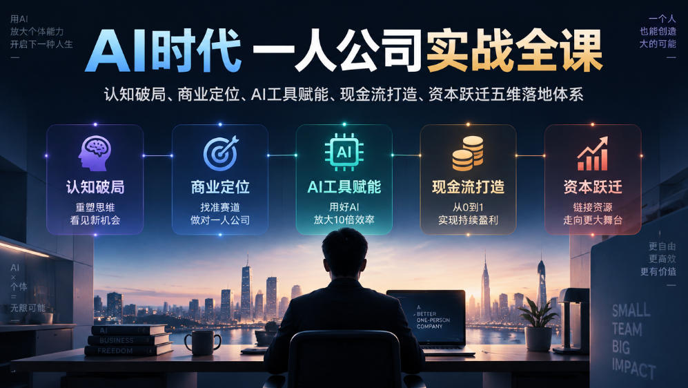 AI时代一人公司实战全课｜认知破局、商业定位、AI工具赋能、现金流打造、资本跃迁五维落地体系-智享云联
