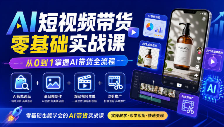 AI短视频带货零基础实战课|AI智能选品+商品图制作+爆款视频生成+混剪推广,从0到1掌握AI带货全流程-智享云联