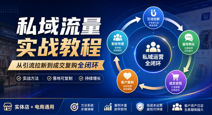 私域流量实战教程,从引流拉新到成交复购全闭环,实体店电商通用-智享云联