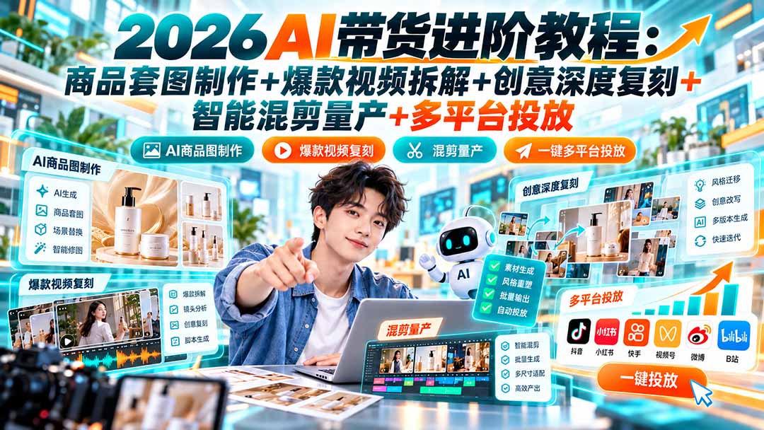 2026AI带货进阶教程：商品套图制作+爆款视频拆解+创意深度复刻+智能混剪量产+多平台投放-智享云联