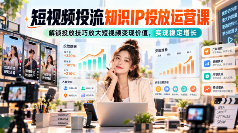 短视频投流知识IP投放运营课,解锁投放技巧放大短视频变现价值,实现稳定增长-智享云联