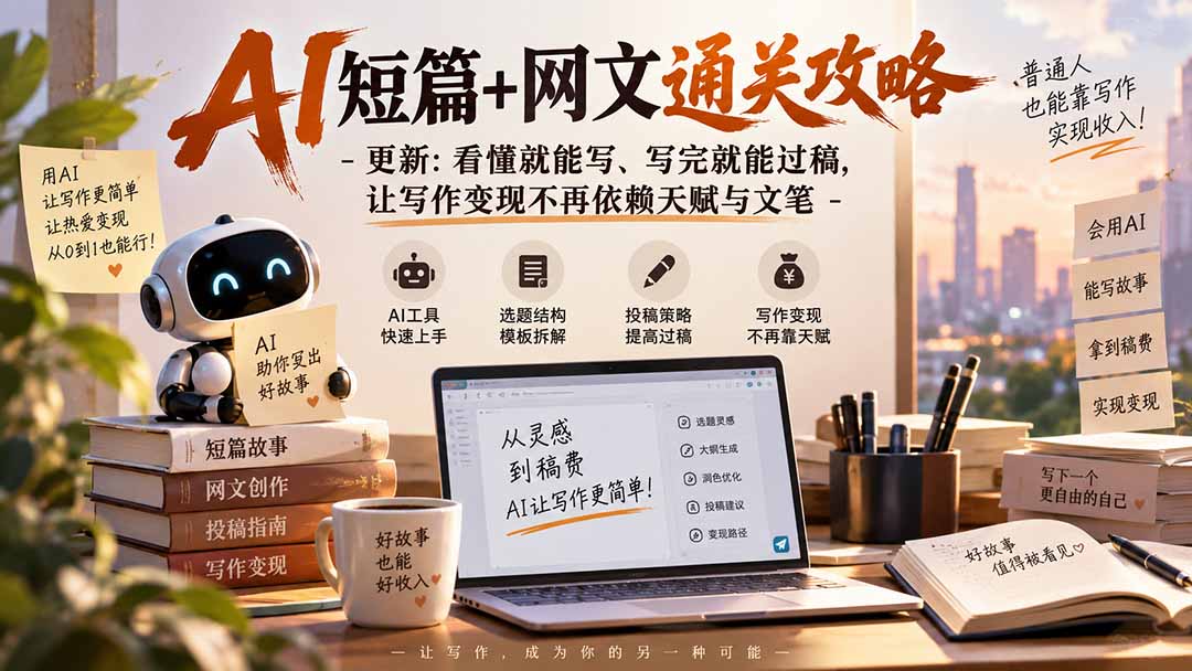 AI短篇+网文通关攻略-更新1009：看懂就能写、写完就能过稿，让写作变现不再依赖天赋与文笔-智享云联