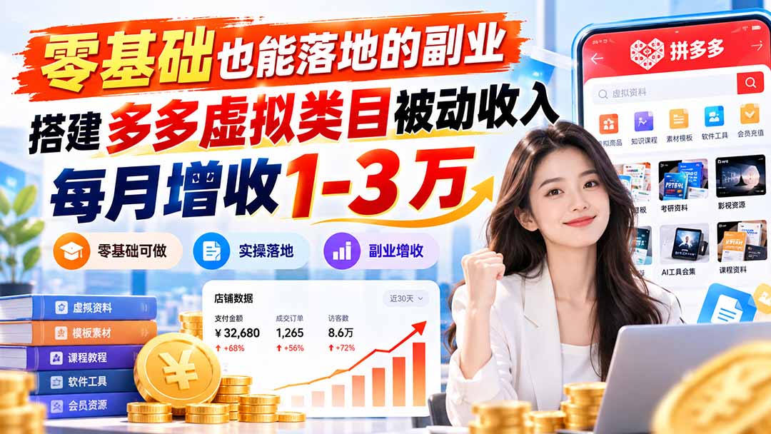 零基础也能落地的副业，搭建多多虚拟类目被动收入，每月增收 1-3 万-智享云联