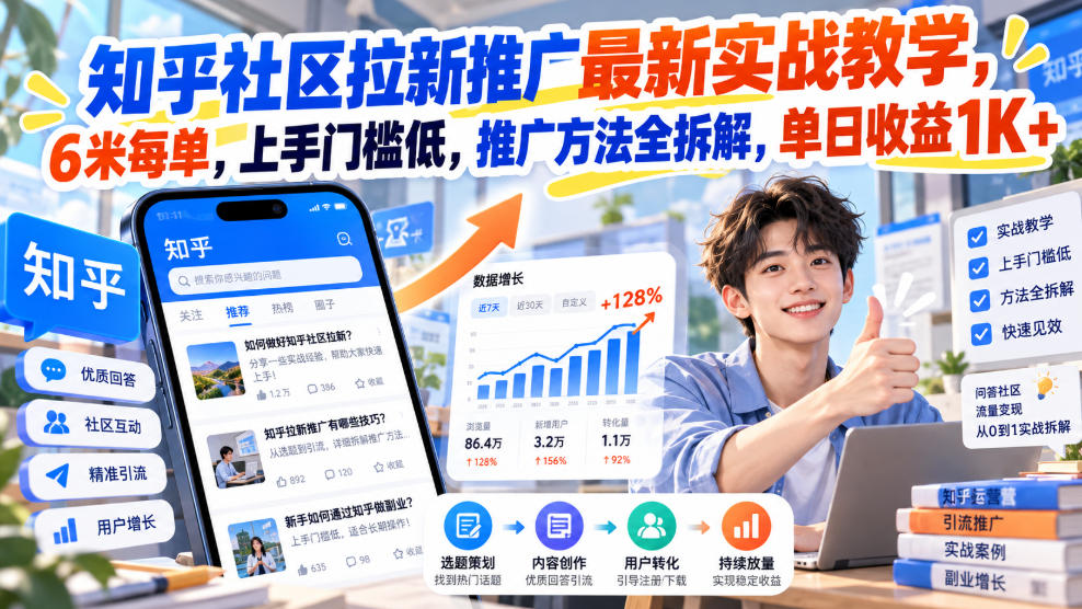 知乎社区拉新推广最新实战教学，6米每单，上手门槛低，推广方法全拆解，单日收益1K+！(更新1010)-智享云联