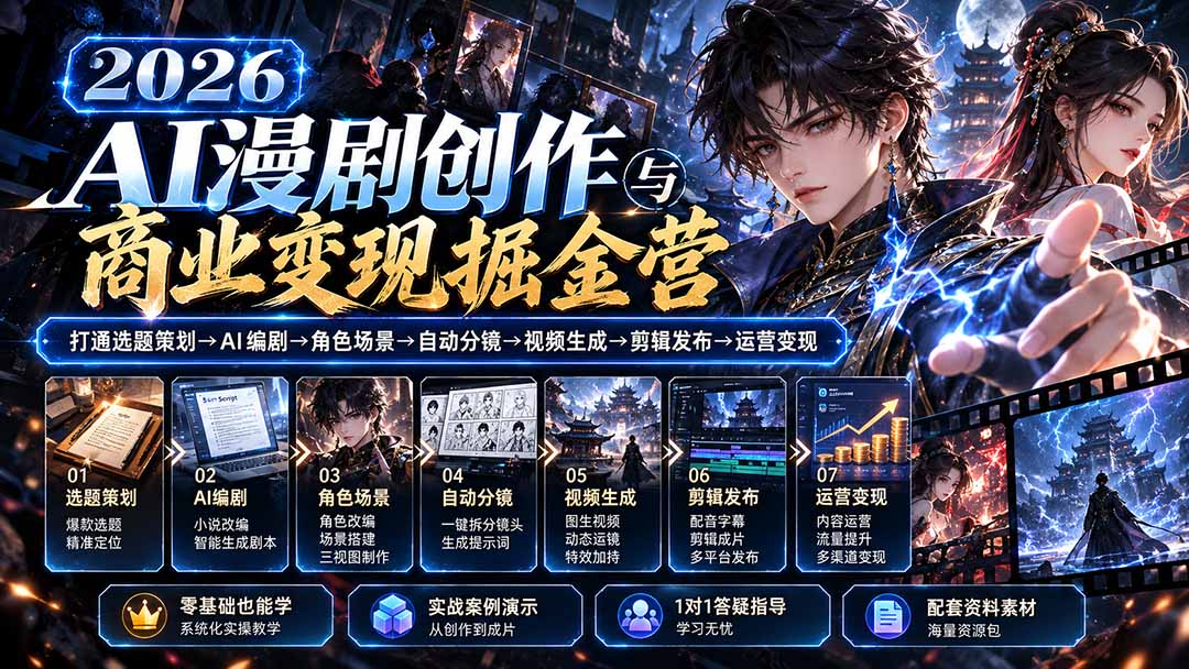 【无水印】2026AI漫剧创作与商业变现掘金营:打通选题→AI编剧→角色场景→自动分镜→视频生成→剪辑发布→运营变现-智享云联