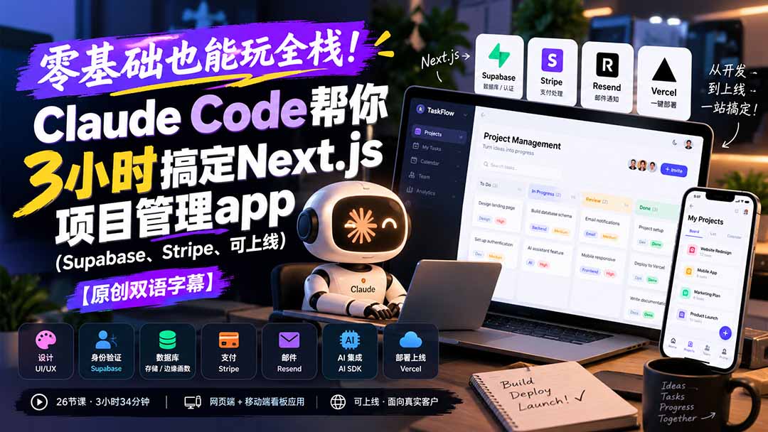 零基础也能玩全栈!Claude Code帮你3小时搞定Next.js项目管理app(Supabase、Stripe、可上线-智享云联