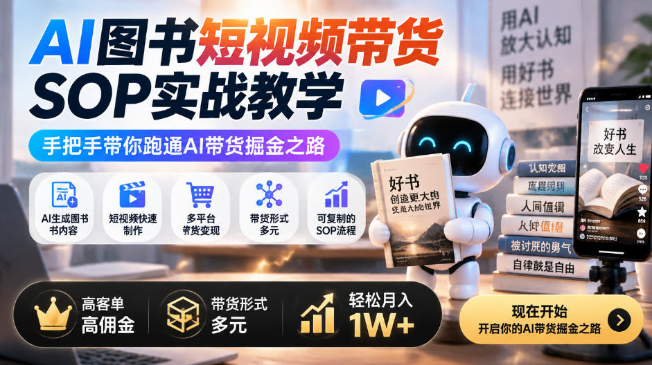 AI图书短视频带货SOP实战教学,手把手带你跑通AI带货掘金之路,高客单高佣金,带货形式多元,轻松月入1W+-智享云联