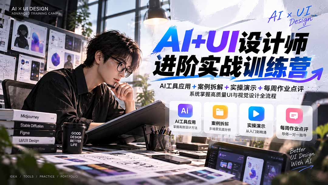 【无水印】AI+UI设计师进阶训练营-第4期:AI工具应用+案例拆解+实操演示+作业点评,掌握高质量UI与视觉设计全流程-智享云联