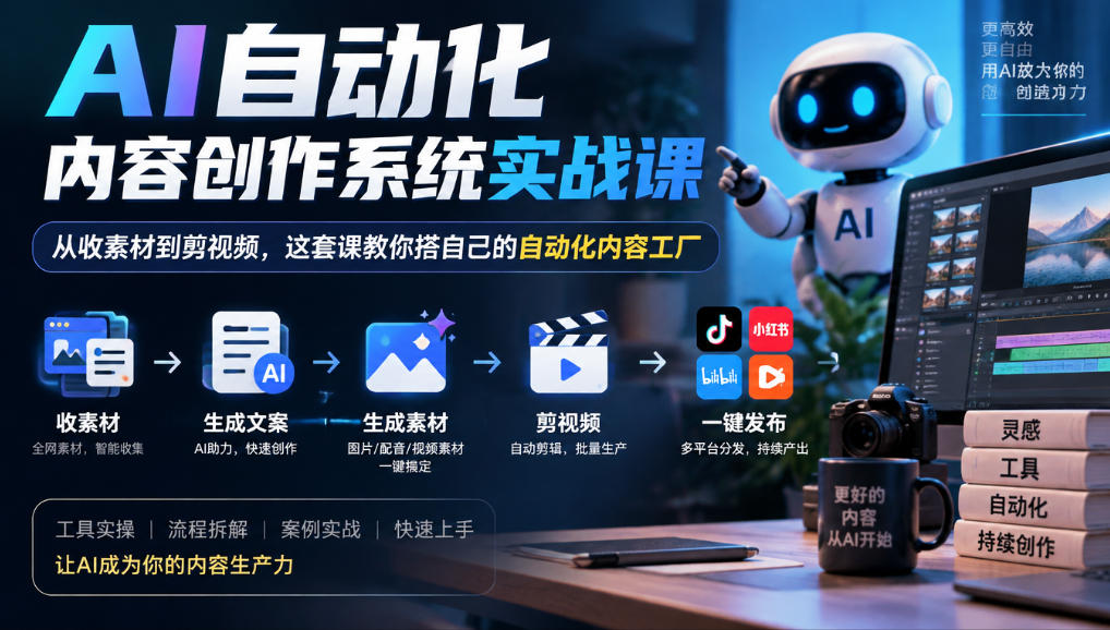 AI自动化内容创作系统实战课，从收素材到剪视频，这套课教你搭自己的自动化内容工厂-智享云联