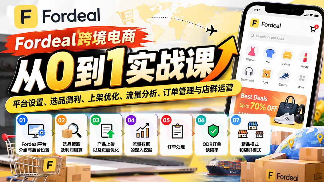 Fordeal跨境电商从0到1实战课:平台设置、选品测利、上架优化、流量分析、订单管理与店群运营-智享云联