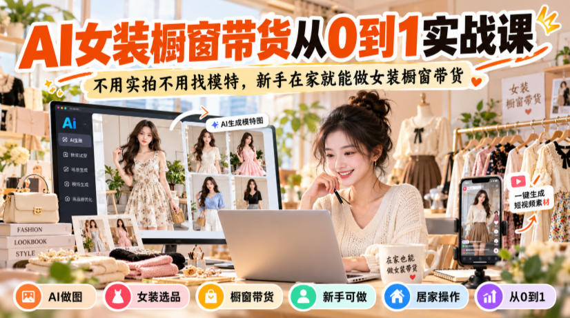 AI女装橱窗带货从0到1实战课，不用实拍不用找模特，新手在家就能做女装橱窗带货-智享云联