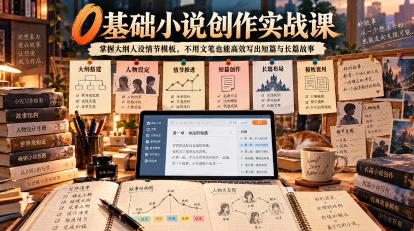 0基础小说创作实战课｜掌握大纲人设情节模板，不用文笔也能高效写出短篇与长篇故事-智享云联