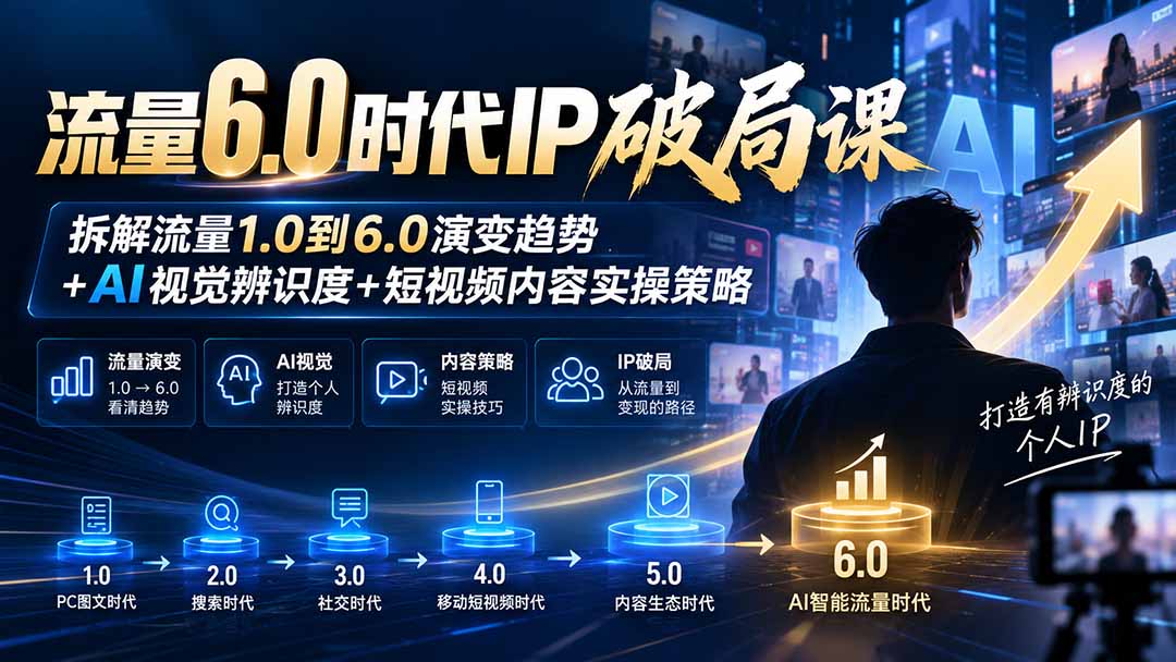 流量6.0时代IP破局课-更新：拆解流量1.0到6.0演变趋势+AI视觉辨识度+短视频内容实操策略-智享云联