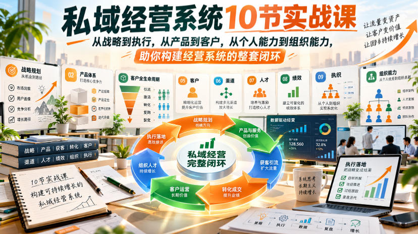 私域经营系统10节实战课，从战略到执行，从产品到客户，从个人能力到组织能力，助你构建经营系统的整套闭环-智享云联