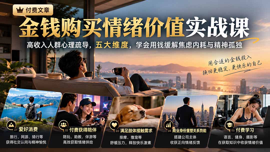 付费文章:金钱购买情绪价值实战课|高收入人群心理疏导,五大维度,学会用钱缓解焦虑内耗与精神孤独-智享云联