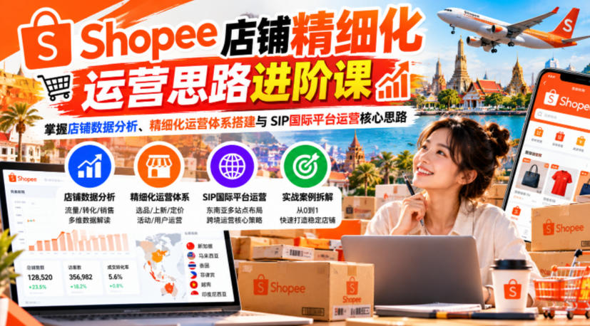 Shopee店铺精细化运营思路进阶课，掌握店铺数据分析、精细化运营体系搭建与SIP国际平台运营核心思路-智享云联