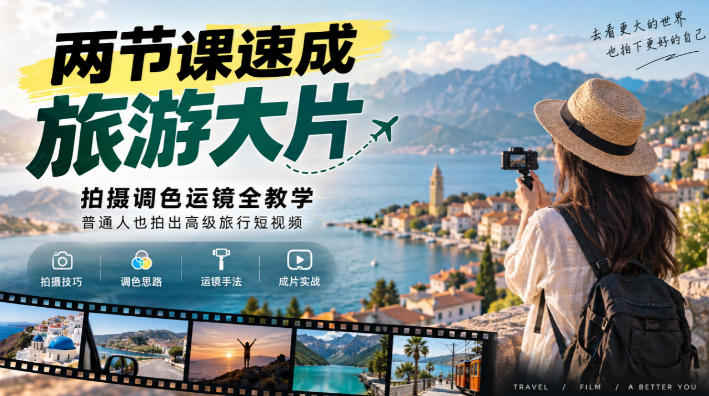 两节课速成旅游大片|拍摄调色运镜全教学,普通人也拍出高级旅行短视频-智享云联