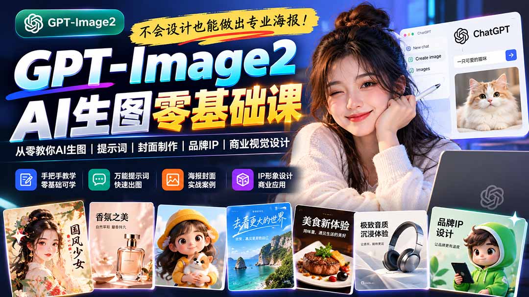 不会设计也能做出专业海报!GPT-Image2从零教你AI生图、提示词、封面制作、品牌IP与商业视觉设计-智享云联