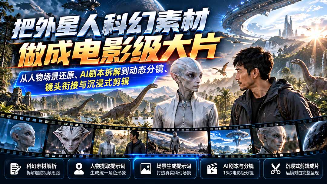 把外星人科幻素材做成电影级大片:从人物场景还原、AI剧本拆解到动态分镜、镜头衔接与沉浸式剪辑-智享云联