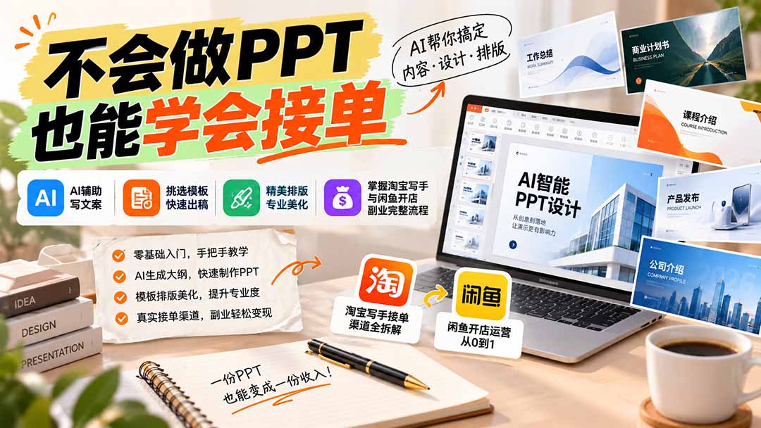 不会做PPT也能学会接单:AI辅助写文案、挑模板、做排版,掌握淘宝写手与闲鱼开店副业完整流程-智享云联