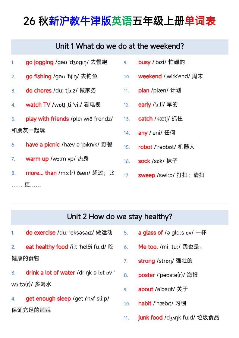 新五上英语全册单词表沪教版-智享云联