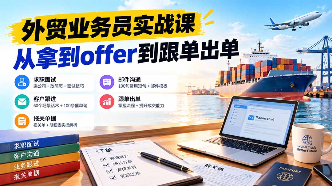 外贸业务员从求职到出单实战课：教你筛选优质公司、优化简历、应对面试、客户跟进催单及出口报关操作篇-智享云联