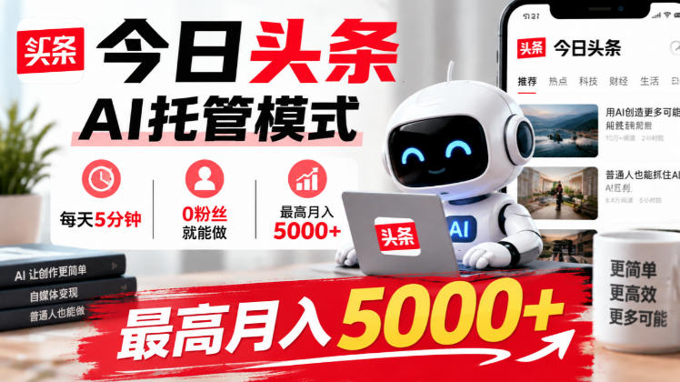 今日头条AI托管模式，每天5分钟，0粉丝就能做，最高月入5000+【揭秘】-智享云联