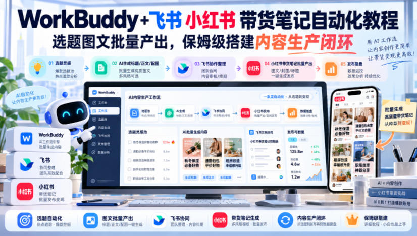 WorkBuddy+飞书小红书带货笔记自动化教程，选题图文批量产出，保姆级搭建内容生产闭环【文档】-智享云联