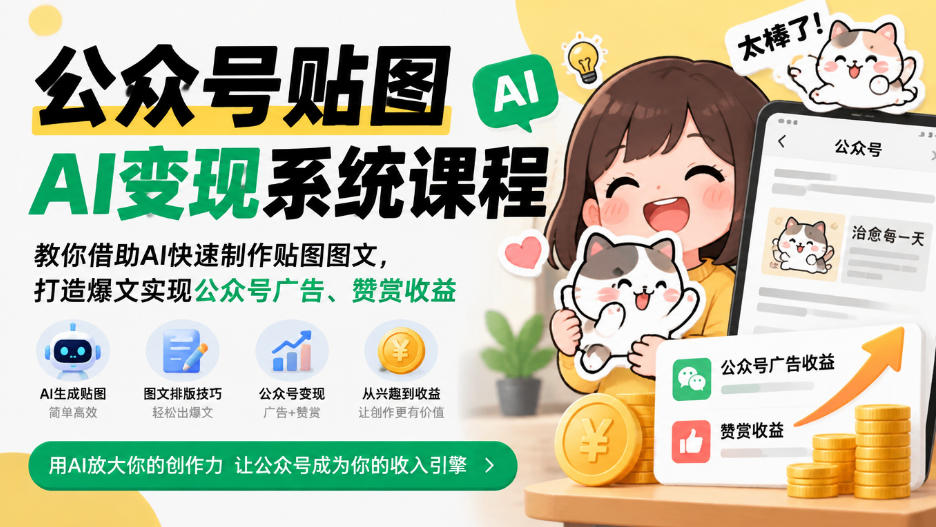 公众号贴图AI变现系统课程｜教你借助AI快速制作贴图图文，打造爆文实现公众号广告、赞赏收益-智享云联