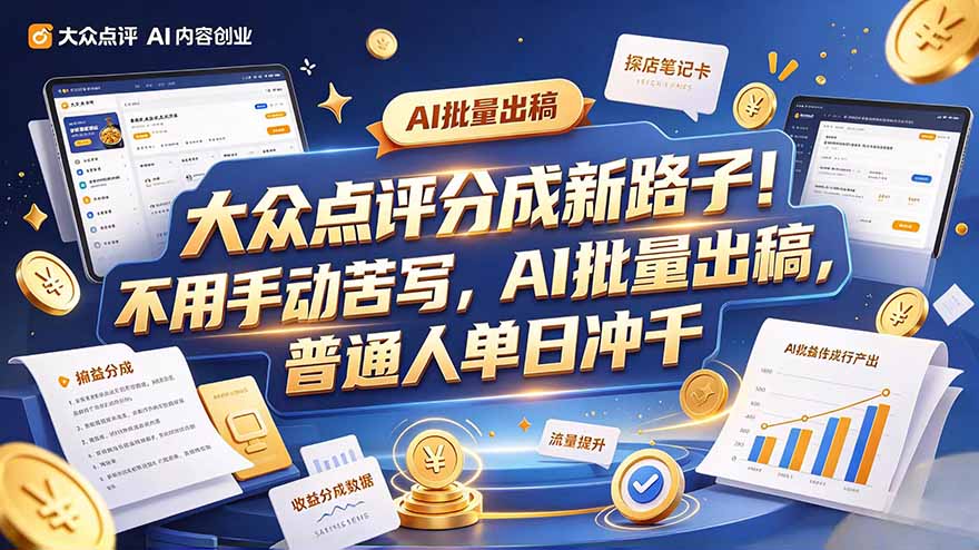 大众点评副业新玩法，工具提效解放双手，批量做笔记，单日可破千-智享云联