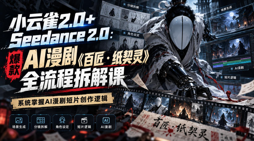小云雀2.0+Seedance 2.0：爆款AI漫剧《百匠・纸契灵》全流程拆解课，系统掌握AI漫剧短片创作逻辑-智享云联