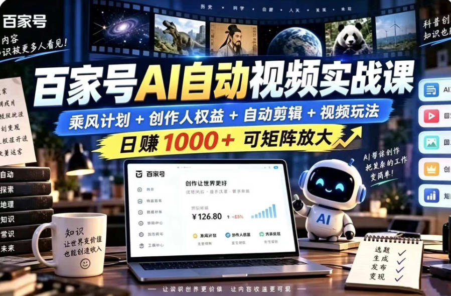 百家号自动矩阵玩法,长期可以做的项目,日入1k+,真正的睡后收入-智享云联