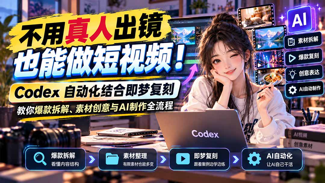 不用真人出镜也能做短视频！Codex自动化结合即梦复刻，教你爆款拆解、素材创意与AI制作全流程-智享云联