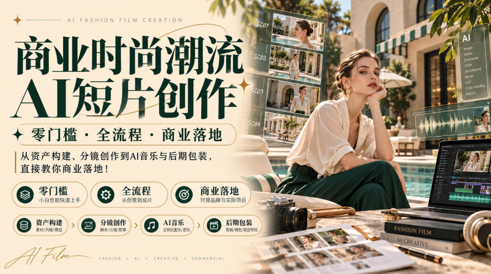 商业时尚潮流AI短片创作｜零门槛・全流程・商业落地，从资产构建、分镜创作到AI音乐与后期包装，直接教你商业落地！-智享云联
