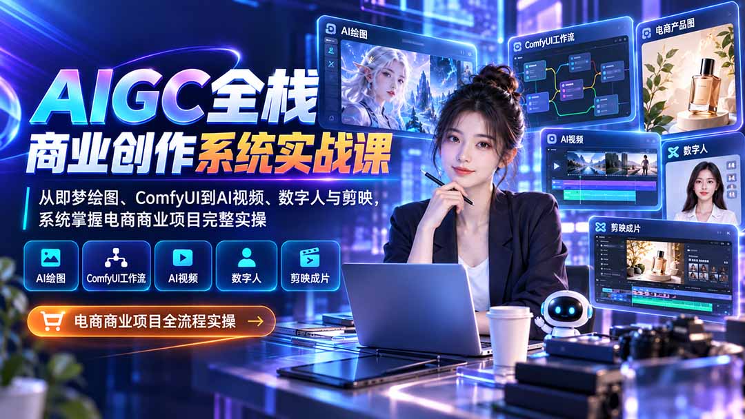 AIGC全栈商业创作系统实战课-更新1017:从即梦绘图、ComfyUI到AI视频、数字人与剪映,系统掌握电商商业项目完整实操-智享云联