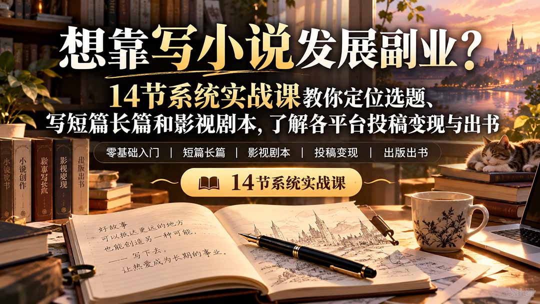 【无水印】想靠写小说发展副业？14节系统实战课教你定位选题、写短篇长篇和影视剧本，了解各平台投稿变现与出书-智享云联