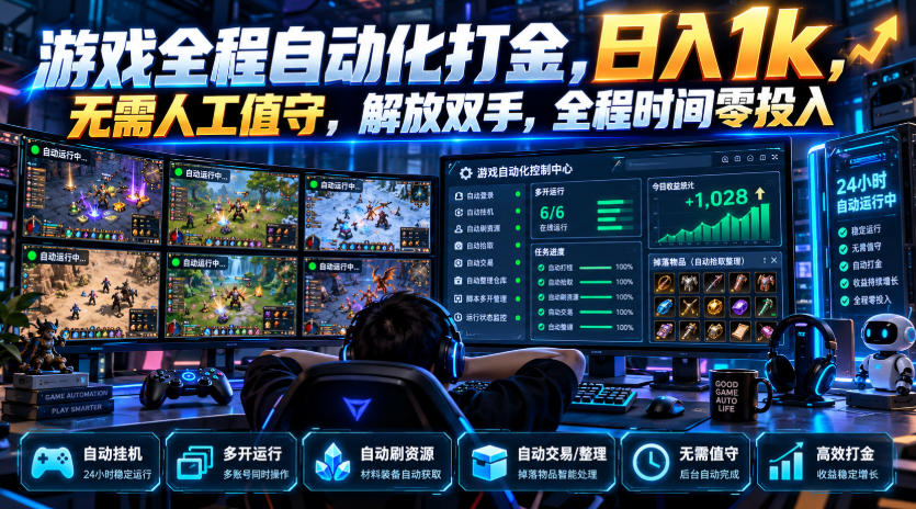 游戏全程自动化打金,日入1k,无需人工值守,解放双手,全程时间零投入【揭秘】-智享云联