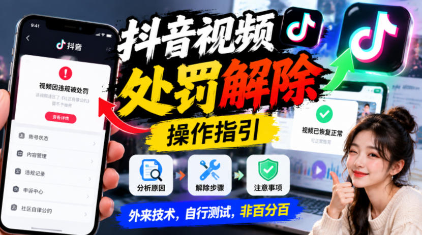 抖音视频处罚解除操作指引，外来技术，自行测试，非百分百-智享云联